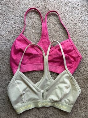 2 Pairs Outdoor Voices Steeplechase Keybole Sports Bras Linen Beige Pink XS
